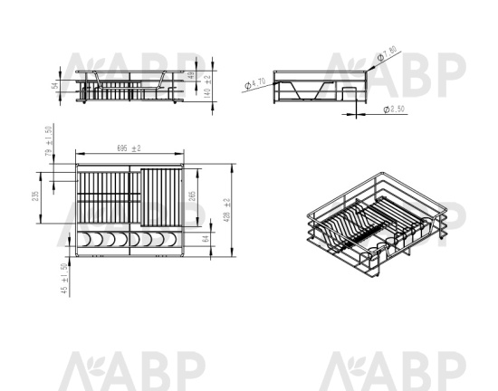посудосушитель в нижнюю базу 800мм, доводчик, поддон, хром / К аналог 725176 / 25729 / оптом и в розницу / мебельная фурнитура "ЛАВР"