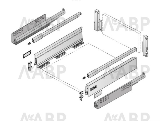 Выдвижной ящик InnoTech Atira с релингом 144*470мм серебристый 9417511 Hettich / 37596-1 / оптом и в розницу / мебельная фурнитура "ЛАВР"