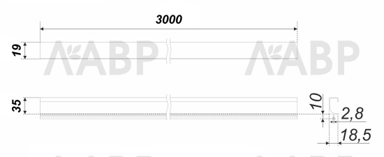 Ручка мебельная торцевая врезная 3000мм сатин БЕЗ крепежа RP002SC.1/000/3000 Boyard / 719888 / оптом и в розницу / мебельная фурнитура "ЛАВР"