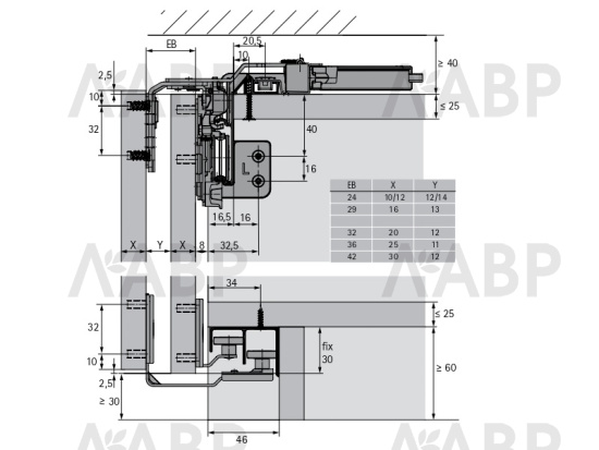 Комплект фурнитуры для 2-х дверного шкафа Top Line L, передняя справа, толщина двери 10-16мм 9242709 Hettich  / 37915 / оптом и в розницу / мебельная фурнитура "ЛАВР"