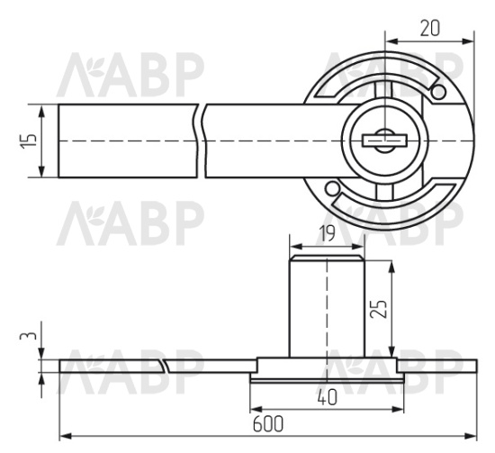 Замок центральный боковой на 3 ящика D=20 мм / 01003 / оптом и в розницу / мебельная фурнитура "ЛАВР"