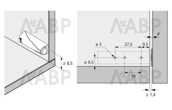 Хеттих/механизм Push to open magnet д/петель, под прикручив, короткий ход, светло-серый(25)/9375968  / 37661-1 / оптом и в розницу / мебельная фурнитура "ЛАВР"