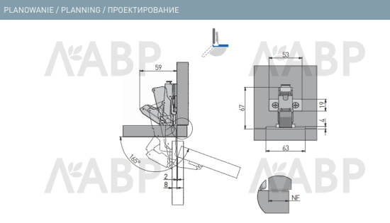 петля GTV накладная 165гр с h=0мм, с еврош, доводчик, clip-on (50шт)/ZM-HCKT165ZE-S / 11475 / оптом и в розницу / мебельная фурнитура "ЛАВР"