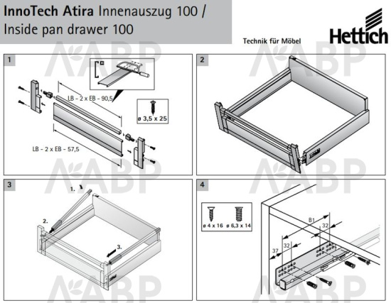 Хеттих/InnoTech Atira* соединитель передн панели внутр ящика 144мм, антрацит/  9204259, 9293518 / 37714 / оптом и в розницу / мебельная фурнитура "ЛАВР"