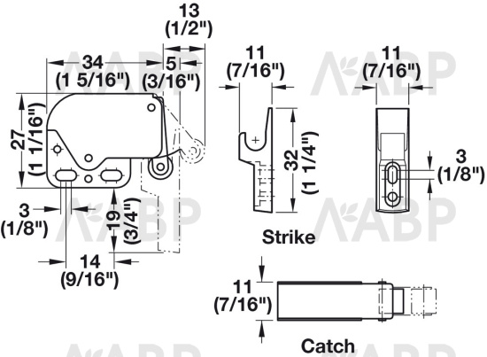 Защелка пружинная Mini-Latch 245.54.701 Hafele / 49188 / оптом и в розницу / мебельная фурнитура "ЛАВР"