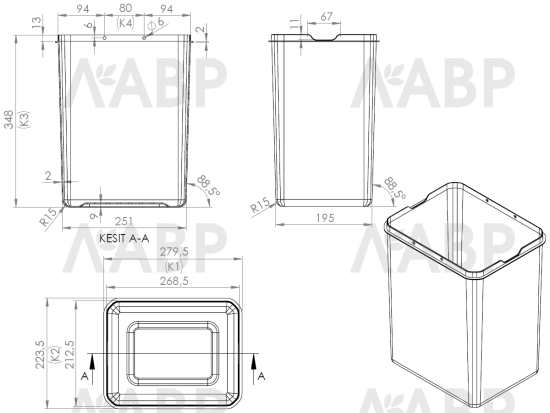контейнер д/отходов STARAX 16+1л.в базу 400мм(260*440*400),антрацит/S-2391-A / 16577 / оптом и в розницу / мебельная фурнитура "ЛАВР"