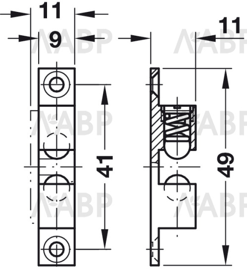 Защелка шариковая 49мм латунная 244.20.615 Hafele / 49512 / оптом и в розницу / мебельная фурнитура "ЛАВР"