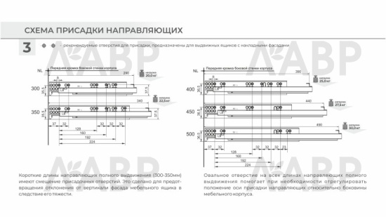 направляющие 100% скрытый насадной монтаж 500 мм/DB8783Zn/500  / 709636 / оптом и в розницу / мебельная фурнитура "ЛАВР"