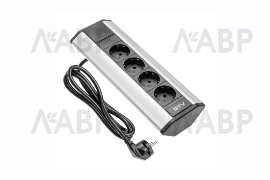 Удлинитель угловой 4 розетки серебристый AE-PBKT4S-80 GTV / 16180 / оптом и в розницу / мебельная фурнитура "ЛАВР"