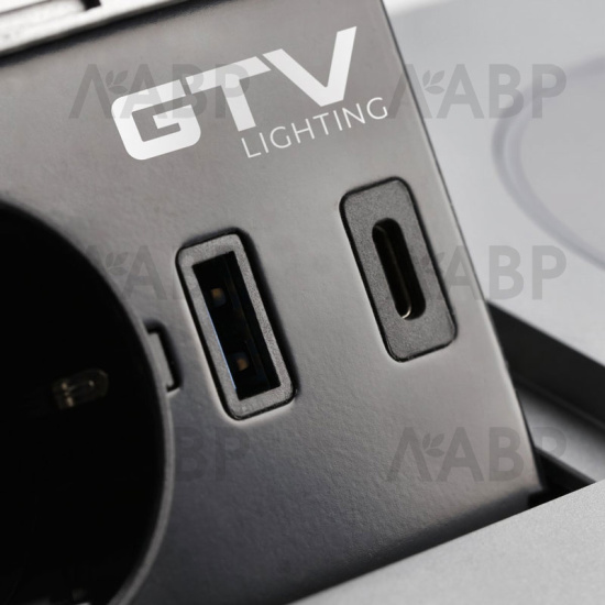 удлинитель GTV врезной  AVARO PLUS, 1 розетка, 2*USB, кабель 1,5м, серый, индукц. зар/AE-PB1SAVAP-53 / 16415 / оптом и в розницу / мебельная фурнитура "ЛАВР"