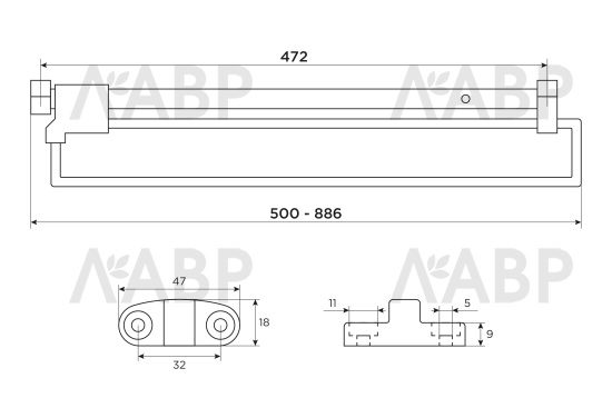 Штанга выдвижная 500мм никель / 23032 / оптом и в розницу / мебельная фурнитура "ЛАВР"