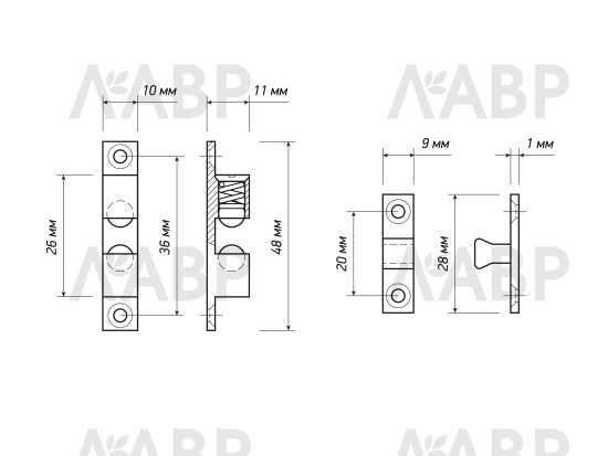 Защелка шариковая 45 мм латунь / 02005 / оптом и в розницу / мебельная фурнитура "ЛАВР"