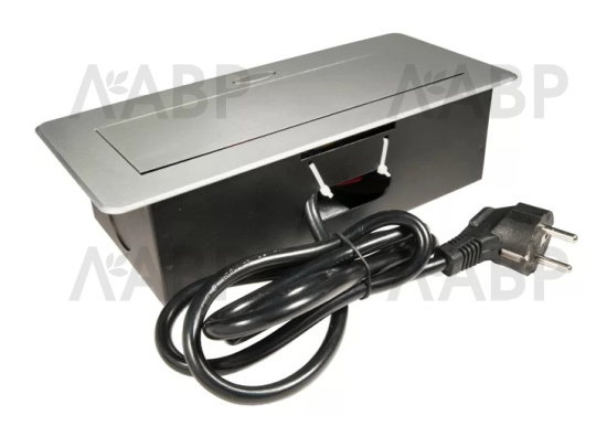 удлинитель врезной прямоугольный 2 розетки, 2*USB, серебристый/LED10002.Q22 / 16595 / оптом и в розницу / мебельная фурнитура "ЛАВР"