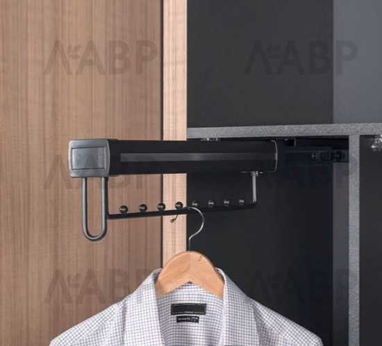 выдвижная вешалка для одежды STARAX (80х460х150), с доводчиком,антрацит/S-6724-A (S-6744) / 25710 / оптом и в розницу / мебельная фурнитура "ЛАВР"