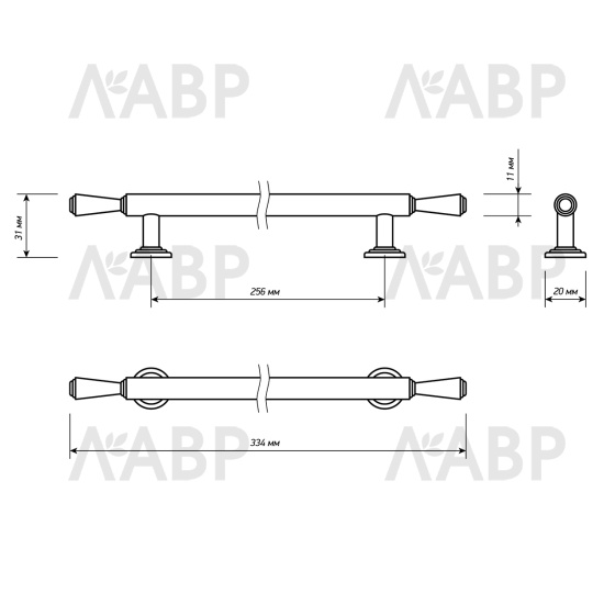 ручка Laurus PRO ZA2391 256мм старинная латунь AB / 39512-8 / оптом и в розницу / мебельная фурнитура "ЛАВР"
