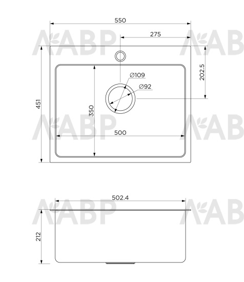 мойка накладная 550*450*220*0,8 черный  / 62940 / оптом и в розницу / мебельная фурнитура "ЛАВР"
