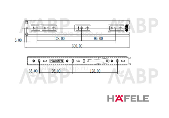 Направляющие шариковые полного выдвижения 300мм на 35кг 432.21.971 Hafele / 49962 / оптом и в розницу / мебельная фурнитура "ЛАВР"