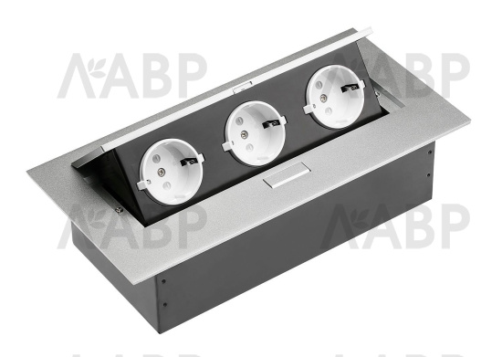 GTV удлинитель встраиваемый, 3 розетки, алюминий/AE-PB03GS-53 / 16162 / оптом и в розницу / мебельная фурнитура "ЛАВР"