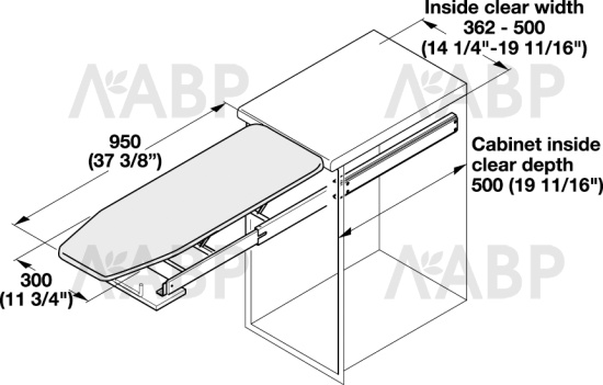 Гладильная доска выдвижная IRONFIX (монтаж в ящик) цвет алюминий 568.60.723 Hafele / 94067 / оптом и в розницу / мебельная фурнитура "ЛАВР"