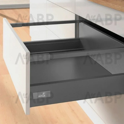 Хеттих/InnoTech Atira ящик 100% выдвижения 144*520мм, PUSH to open, антрацит/ 9336666 / 97712 / оптом и в розницу / мебельная фурнитура "ЛАВР"