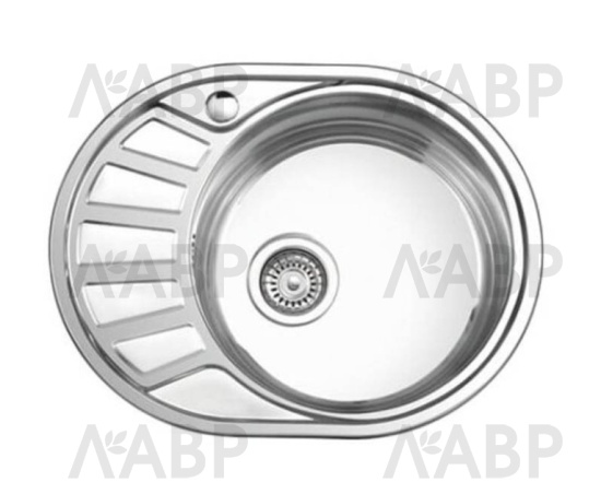 мойка врезная нерж. сталь 570*450*180*0,8+сифон овал полиров, правая (12) / 62742 / оптом и в розницу / мебельная фурнитура "ЛАВР"