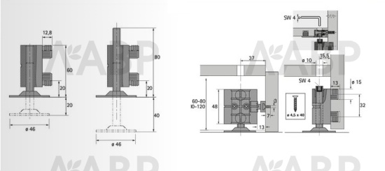 Опора регулируемая 60-80мм для шкафов, боковое крепление 0040438 Hettich / 37951 / оптом и в розницу / мебельная фурнитура "ЛАВР"