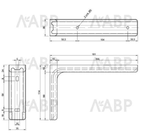 консоль с пласт. накладкой, 180 мм (183х114х35) белая до 15 кг / К (100) / 13107-1 / оптом и в розницу / мебельная фурнитура "ЛАВР"