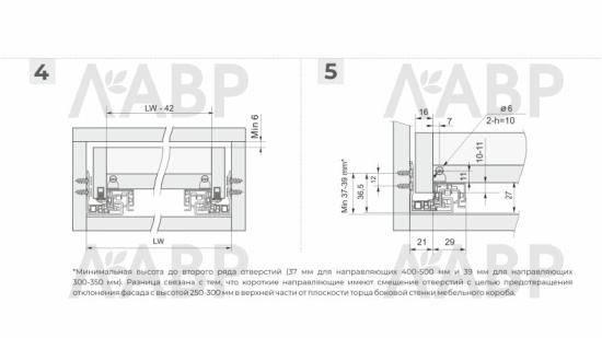 направляющие 100% скрытого монтажа push-open 500 мм/DB8785Zn/500 / 709628 / оптом и в розницу / мебельная фурнитура "ЛАВР"