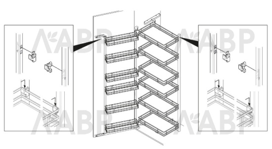 Хеттих/комплект навесных полок ISEO 200 (2+2), дно HDF, ширина корпуса 400 мм, хром-белый /9381010 / 97874 / оптом и в розницу / мебельная фурнитура "ЛАВР"
