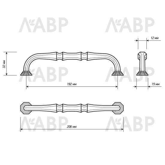 ручка скоба Laurus PRO ZA2411 192мм золото K-Gold / 39513-6 / оптом и в розницу / мебельная фурнитура "ЛАВР"