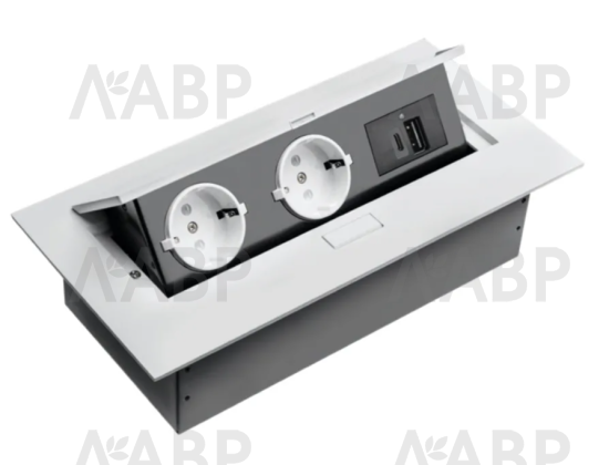 удлинитель GTV врезной прямоугольный 2 розетки, USB A+C, белый/AE-PBU02GS-10N / 16287-1 / оптом и в розницу / мебельная фурнитура "ЛАВР"