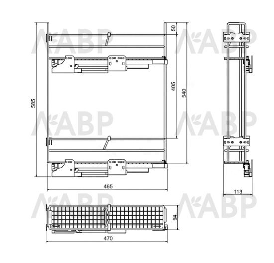Бутылочница 150мм правая с доводчиком хром Kalibra / 25401 / оптом и в розницу / мебельная фурнитура "ЛАВР"