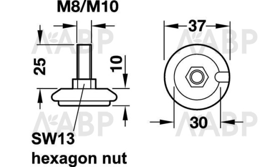 Опора винтовая регулируемая на шарнире М8*37*35мм 650.22.391 Hafele / 49460 / оптом и в розницу / мебельная фурнитура "ЛАВР"