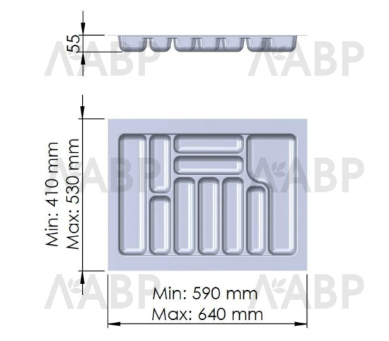 Лоток для столовых приборов 700мм пластик серый STARAX / 14070 / оптом и в розницу / мебельная фурнитура "ЛАВР"