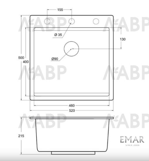 мойка кварцевая EMAR EMQ-1520.Q Оникс / 62959 / оптом и в розницу / мебельная фурнитура "ЛАВР"