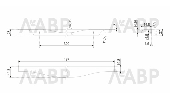 Ручка мебельная торцевая 320мм сатиновый хром RT108SC.1/320/500 Boyard / 719989-6 / оптом и в розницу / мебельная фурнитура "ЛАВР"