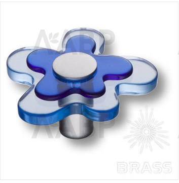 Brass 678AZ ручка кнопка детская, цветок синий / 39703 / оптом и в розницу / мебельная фурнитура "ЛАВР"