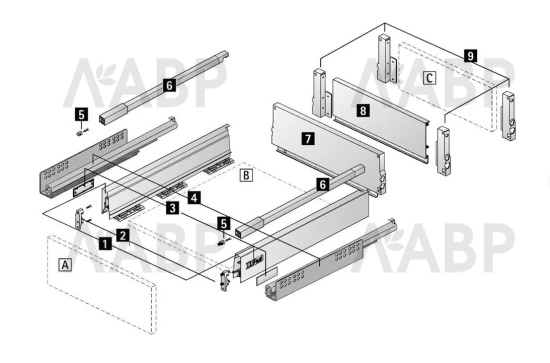 Хеттих/InnoTech Atira ящик 100% выдвижения 176*350мм, PUSH to open, белый/9336687 / 97720 / оптом и в розницу / мебельная фурнитура "ЛАВР"