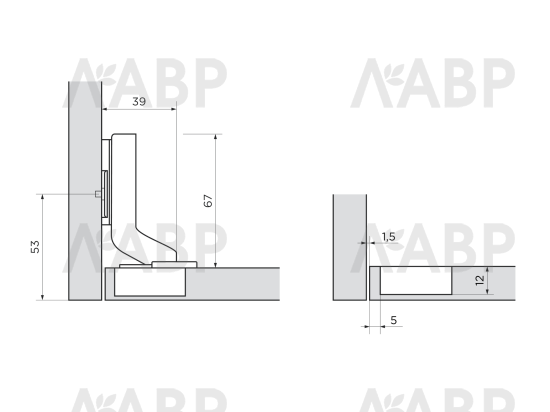 Петля вкладная с доводчиком Clip-on Laurus PRO (200) / 11416 / оптом и в розницу / мебельная фурнитура "ЛАВР"