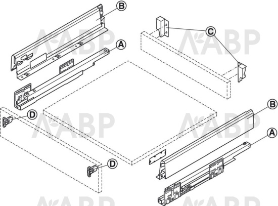 Выдвижной ящик Matrix Box 84*350мм Soft-Close серый 552.56.692 Hafele / 49957 / оптом и в розницу / мебельная фурнитура "ЛАВР"