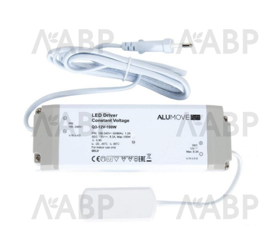 трансформатор Q3-12V/100W, IP44, кабель 2м, 12 разъемов MiniPlug, 32*62*184/301001-AC / 33515 / оптом и в розницу / мебельная фурнитура "ЛАВР"