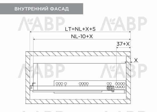 Направляющие скрытого надвижного монтажа полного выдвижения 450мм Laurus / 09402 / оптом и в розницу / мебельная фурнитура "ЛАВР"