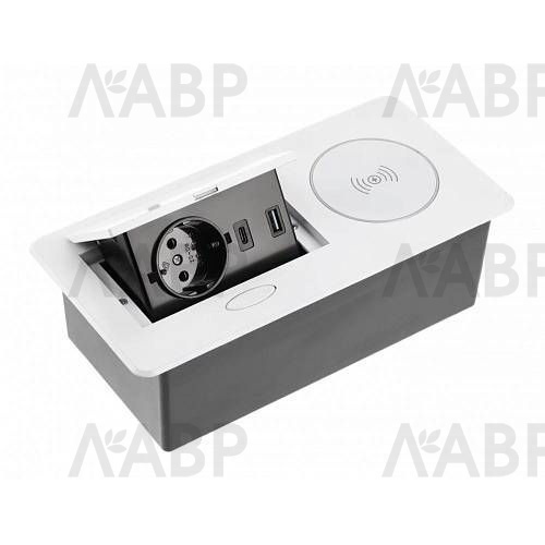 удлинитель GTV врезной  AVARO PLUS, 1 розетка, 2*USB, кабель 1,5м, белый, индукц. зар/AE-PB1SAVAP-10 / 16413 / оптом и в розницу / мебельная фурнитура "ЛАВР"