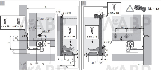 Направляющая скрытого насадного монтажа частичного выдвижения Quadro 25 Silent System с доводчиком 450мм левая 9105629 Hettich / 37579 / оптом и в розницу / мебельная фурнитура "ЛАВР"