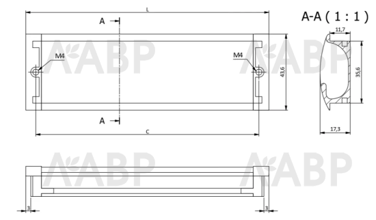 GTV ручка врезная UA-326 160мм, черный матовый (15шт)/UA-00-326160-20M / 39388 / оптом и в розницу / мебельная фурнитура "ЛАВР"