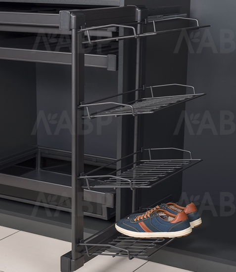 полка для обуви выдвижная 4-х уровневая STARAX, левый, антрацит/S-6741-A / 25701 / оптом и в розницу / мебельная фурнитура "ЛАВР"