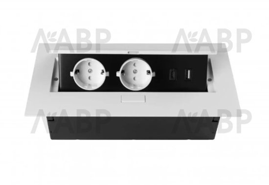 удлинитель GTV врезной прямоугольный 2 розетки, USB A+C, белый/AE-PBU02GS-10N / 16287-1 / оптом и в розницу / мебельная фурнитура "ЛАВР"