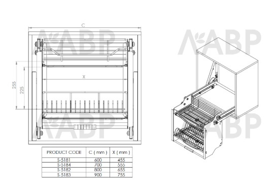 модуль выдвижной с посудосушителем STARAX, в базу 800 (764x300x550мм), антрацит/S-5182-A / 14200 / оптом и в розницу / мебельная фурнитура "ЛАВР"