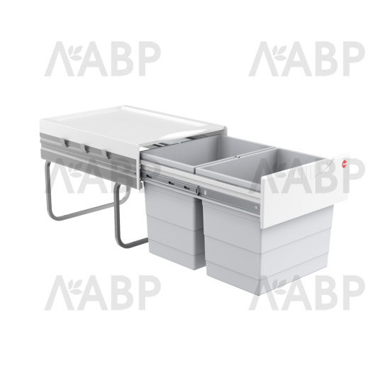 контейнер д/отходов SPACE SAVING в базу 400мм, 2*18л, пластик,серый /3641-12 / 16449 / оптом и в розницу / мебельная фурнитура "ЛАВР"