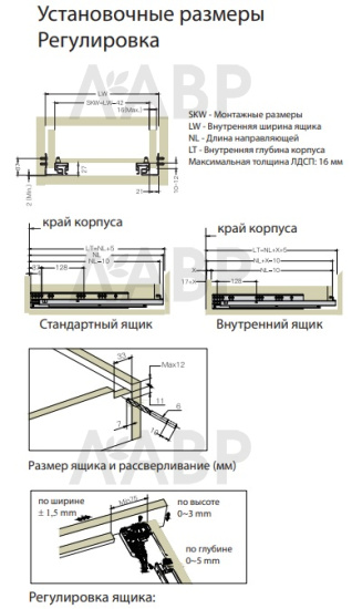 Firmax Smartline направляющие скрытого монтажа, доводчик, Soft-Close 250мм/FRM0444.S25 / 09701 / оптом и в розницу / мебельная фурнитура "ЛАВР"